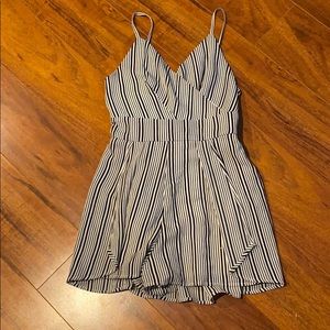 Striped romper adjustable straps criss cross front